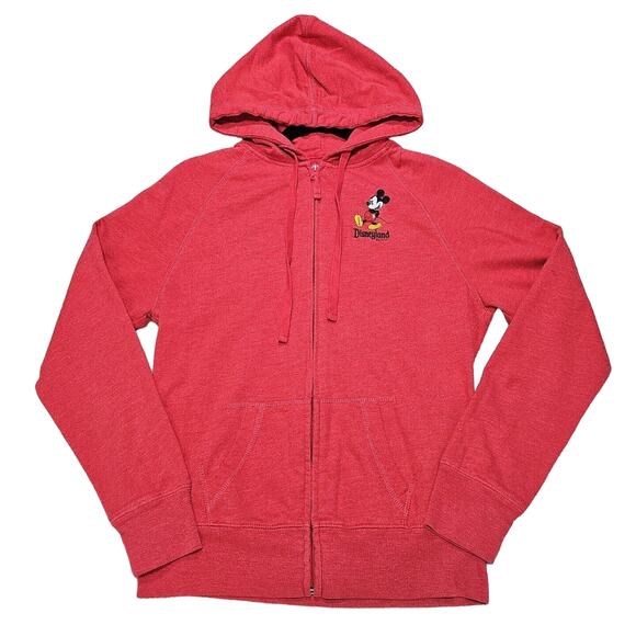 Disney Parks Womens Size S Red Mickey Mouse Embroidered Full Zip Hoodie Sweater - Picture 1 of 13